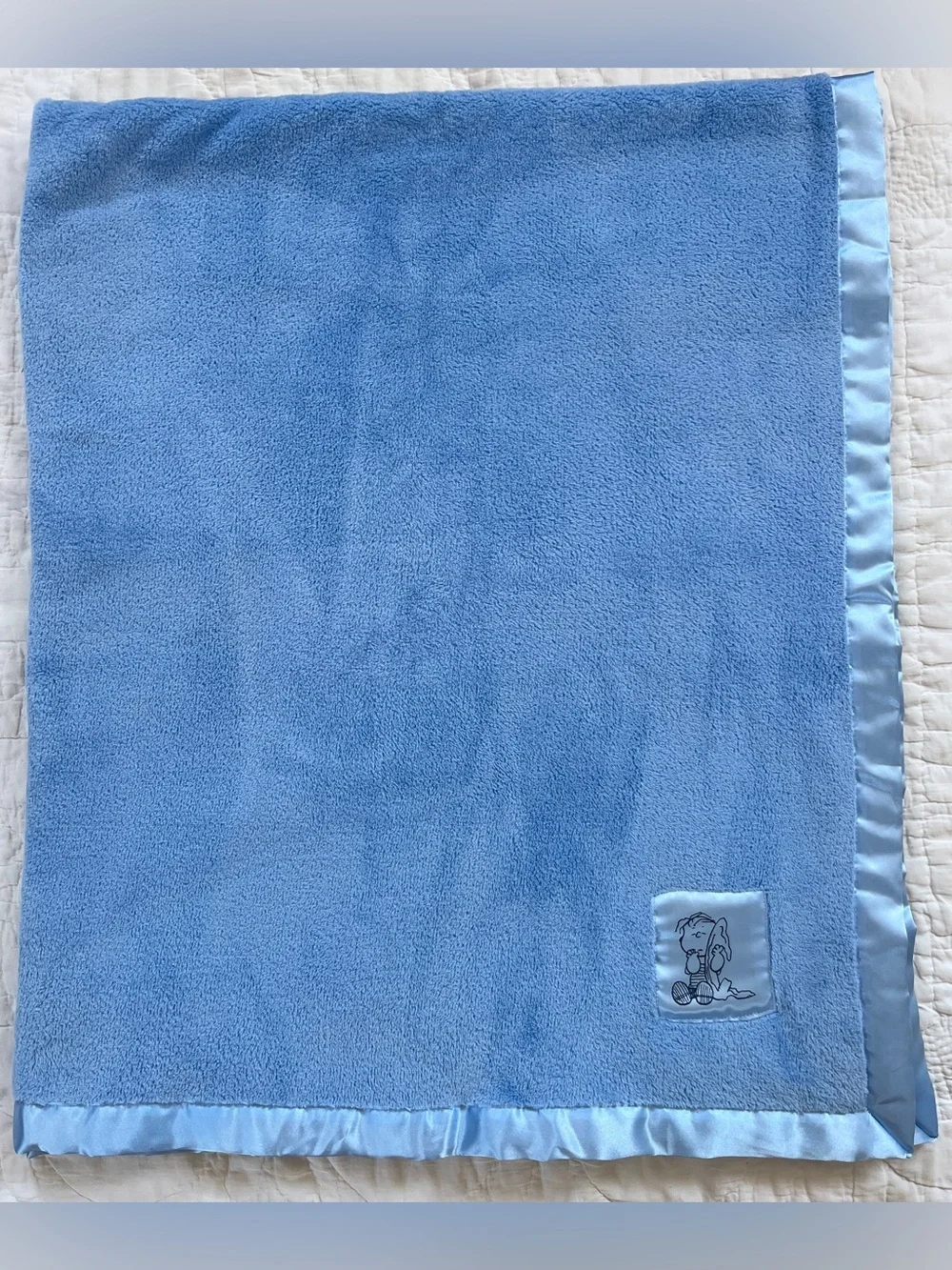 Northwest Peanuts Linus Security Blanket Blue Plush Satin Trim Fleece Blankie